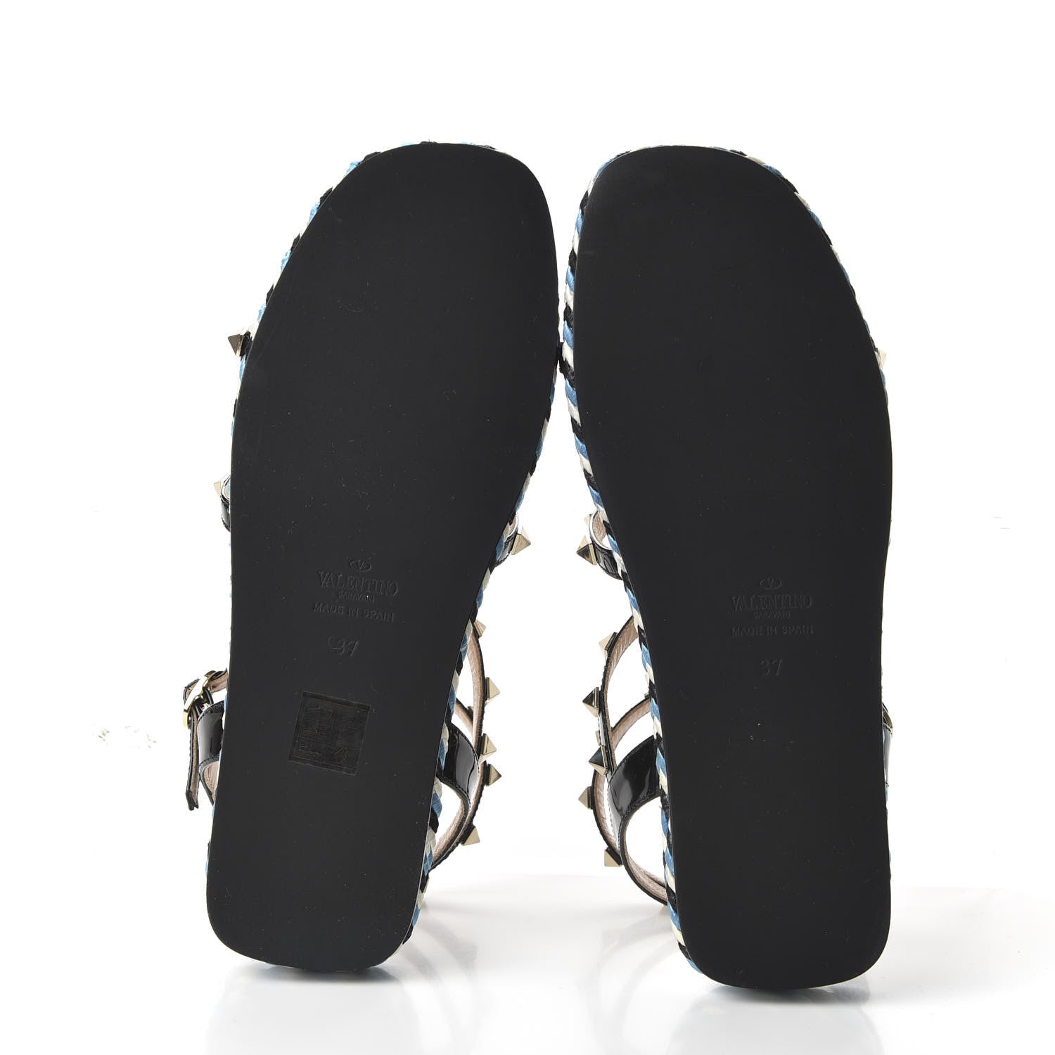 Valentino Garavani Patent Rockstud Torchon Espadrille Caged 30mm Flat Sandals 37 Black 4 of 10