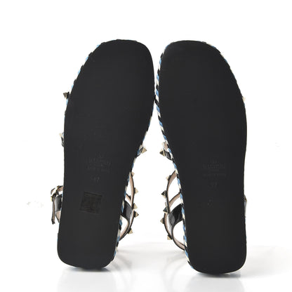 Valentino Garavani Patent Rockstud Torchon Espadrille Caged 30mm Flat Sandals 37 Black 4 of 10