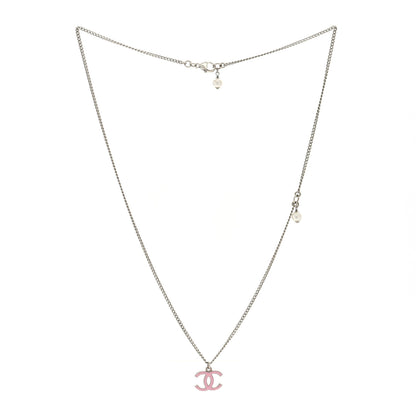 Chanel Crystal Pearl Enamel CC Pendant Necklace Pink Silver 2 of 4