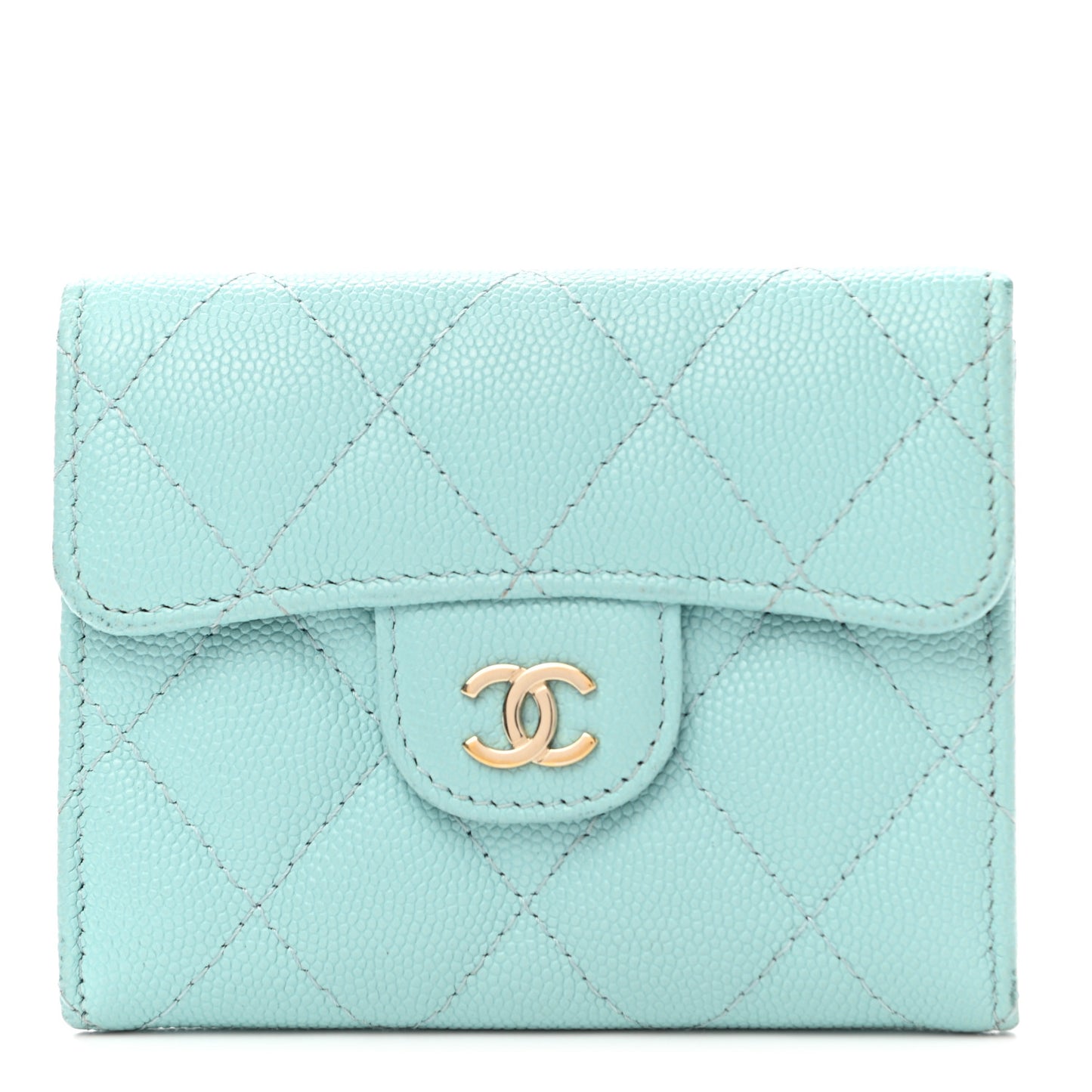 Caviar Quilted Flap Card Holder Wallet Light Blue