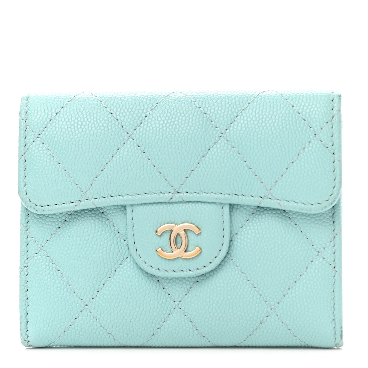 Chanel Caviar Quilted Flap Card Holder Wallet Light Blue 1 of 7