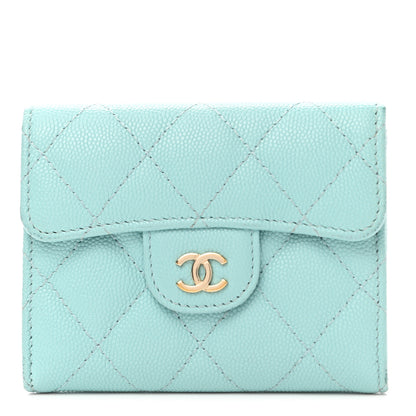 Chanel Caviar Quilted Flap Card Holder Wallet Light Blue 1 of 7