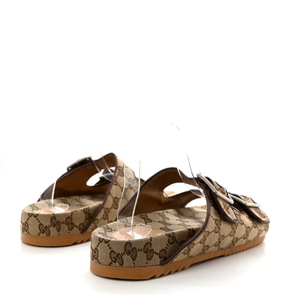 Gucci GG Monogram Lavaredo Eco Fabric Mens Slide Sandals With Straps 8 Beige Ebony Light Brown 4 of 9