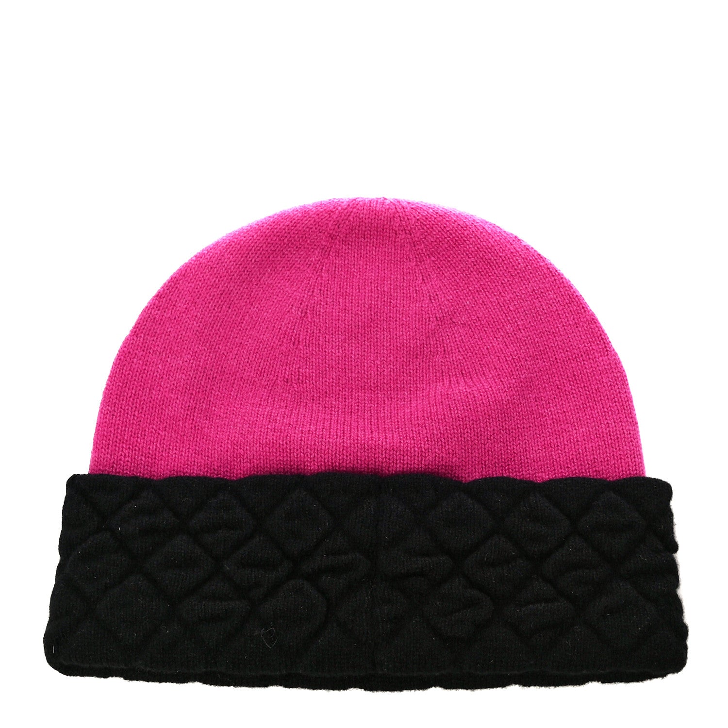 Chanel Cashmere Quilted CC Beanie Hat Pink Purple Black 2 of 9