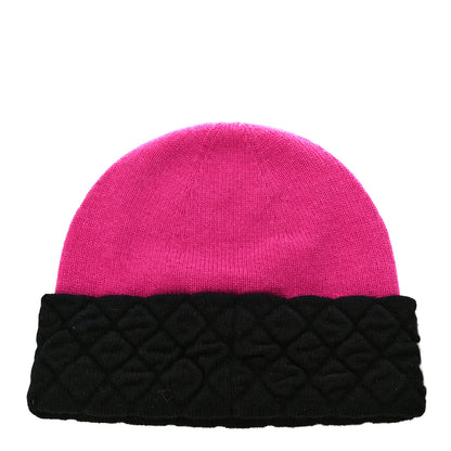 Chanel Cashmere Quilted CC Beanie Hat Pink Purple Black 2 of 9