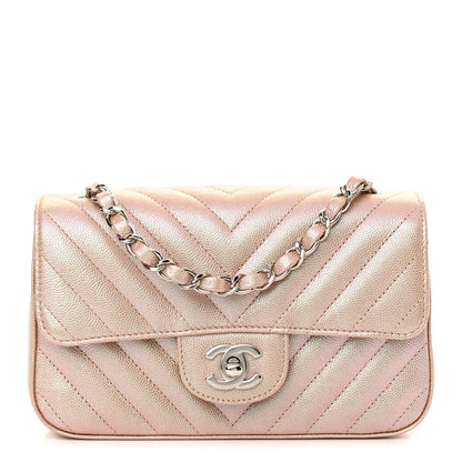 Chanel Iridescent Caviar Chevron Quilted Mini Rectangular Flap Light Gold 1 of 10