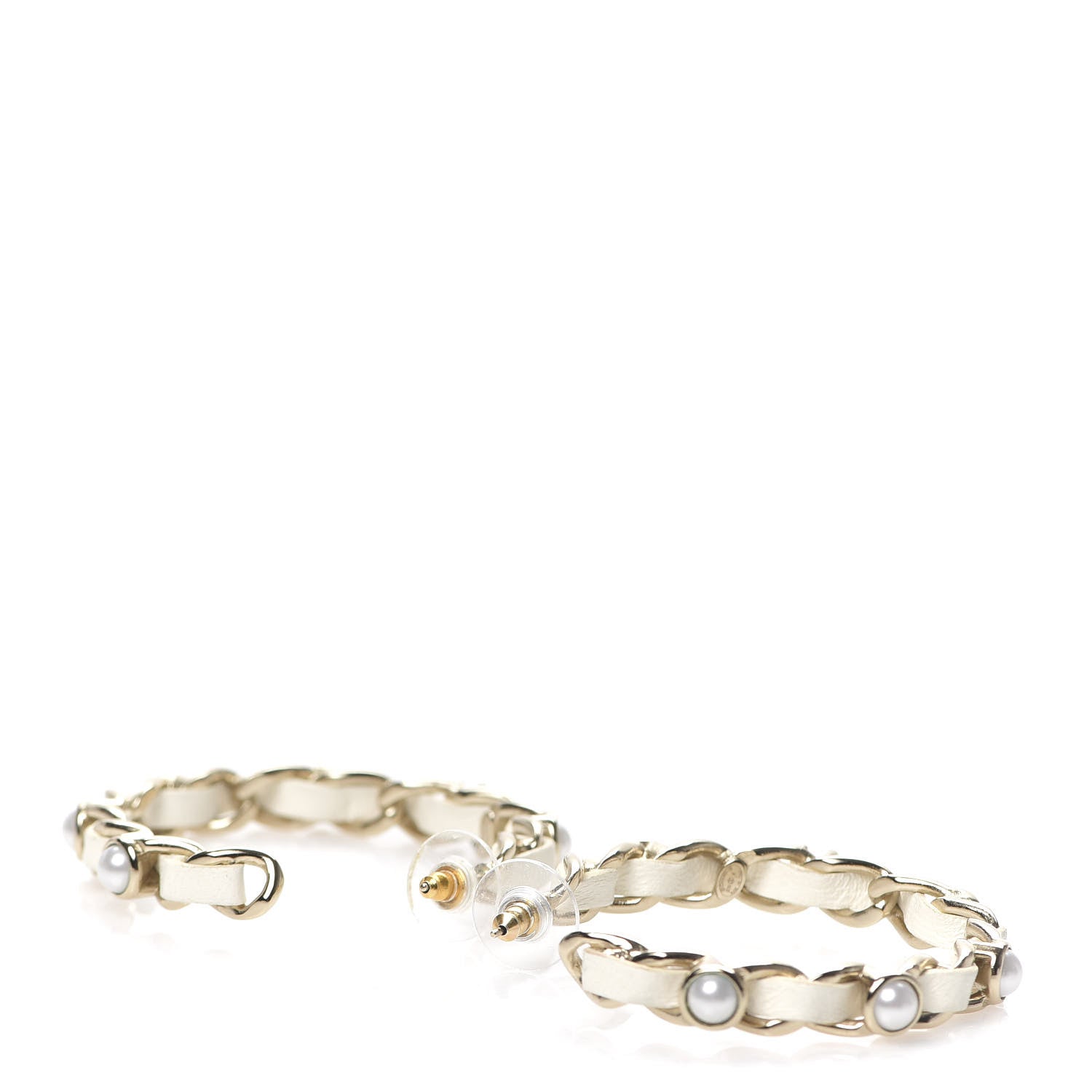 Chanel Lambskin Pearl More Is More CC Chain Hoop Earrings Matte Gold White 3 of 4