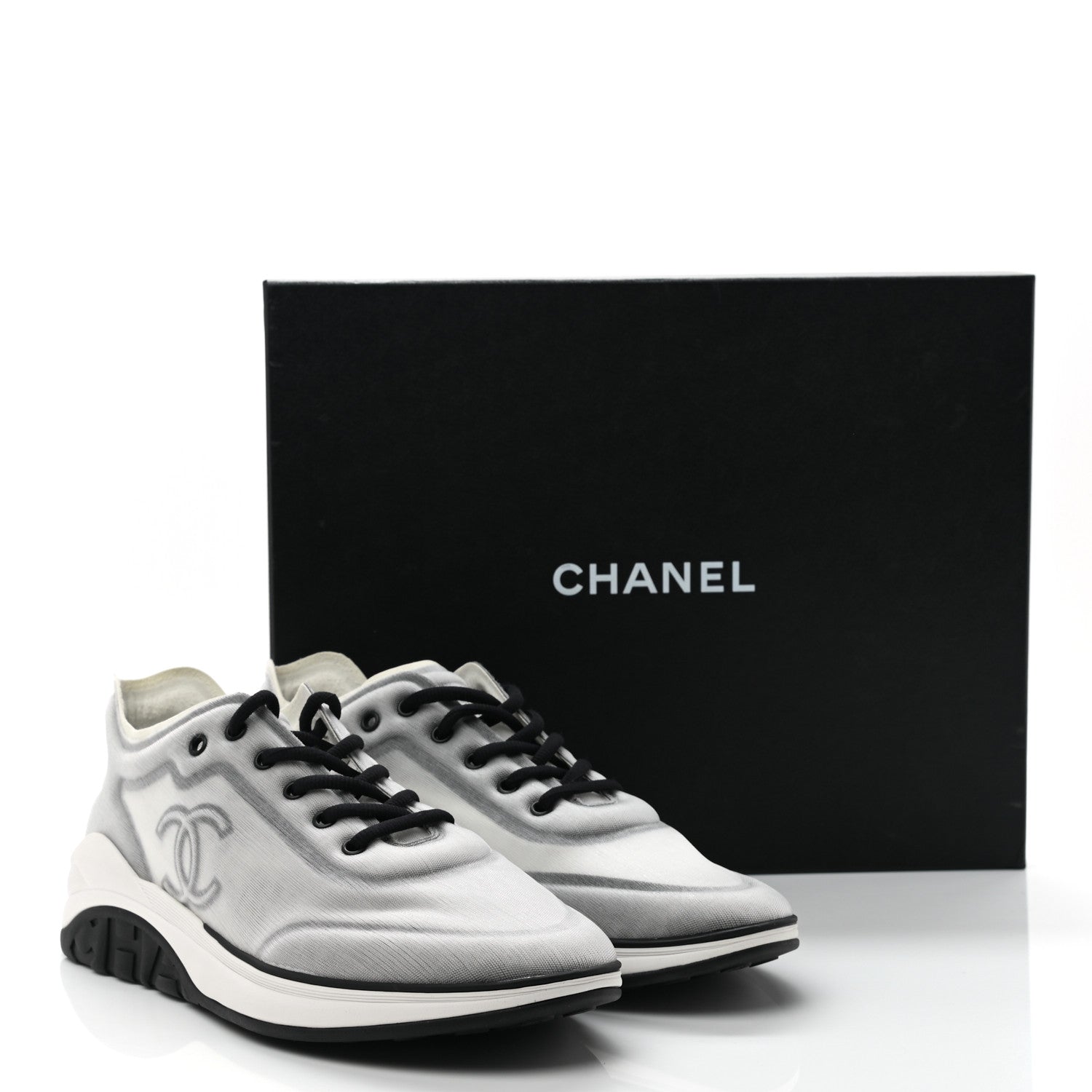 Chanel Mesh Lycra Thermoplastic Mens Sneakers 45 Grey White 8 of 8