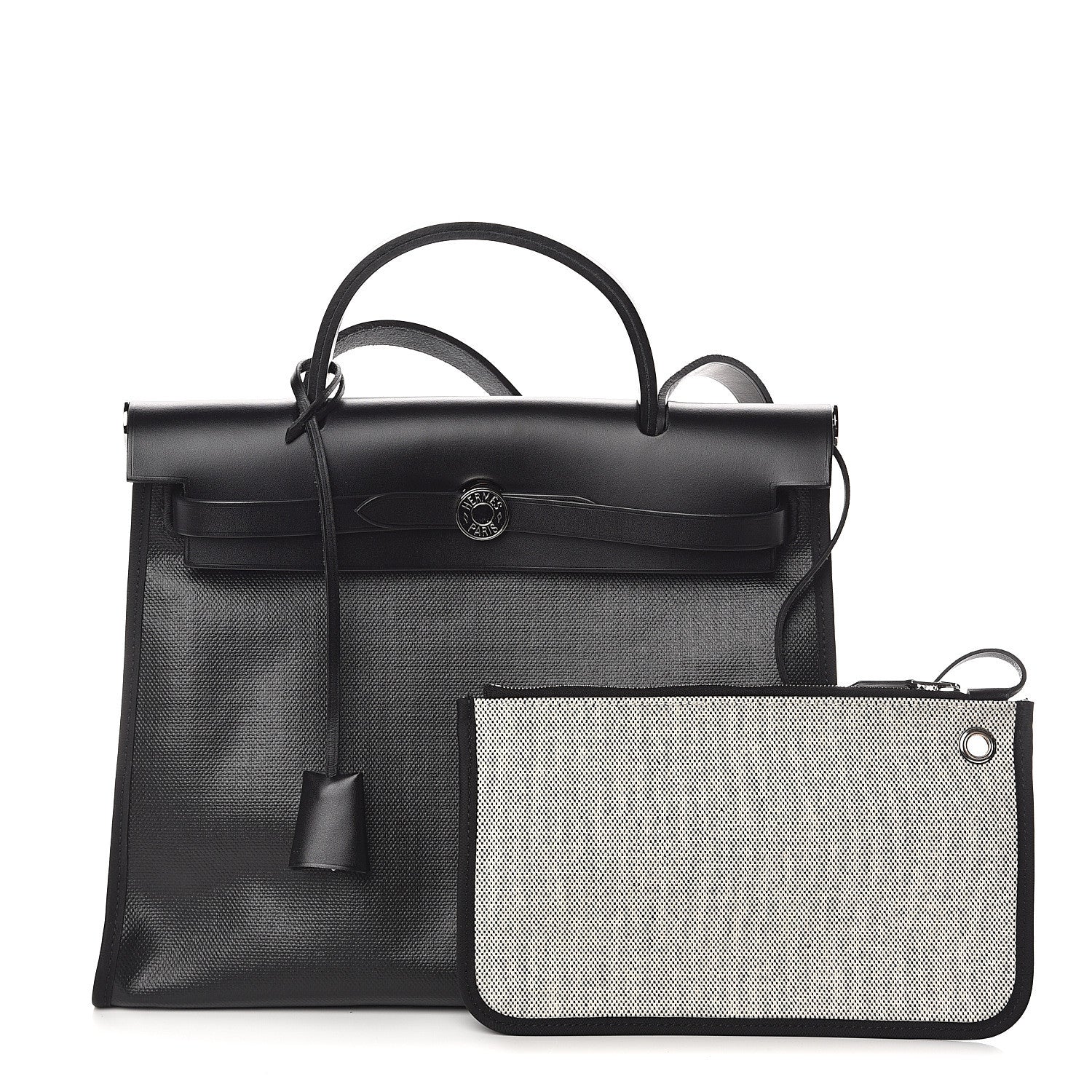 Hermes Toile H Berline Vache Hunter Herbag Zip PM 31 Black Ecru 1 of 7
