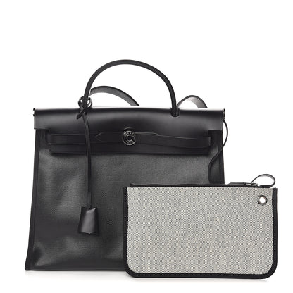 Hermes Toile H Berline Vache Hunter Herbag Zip PM 31 Black Ecru 1 of 7
