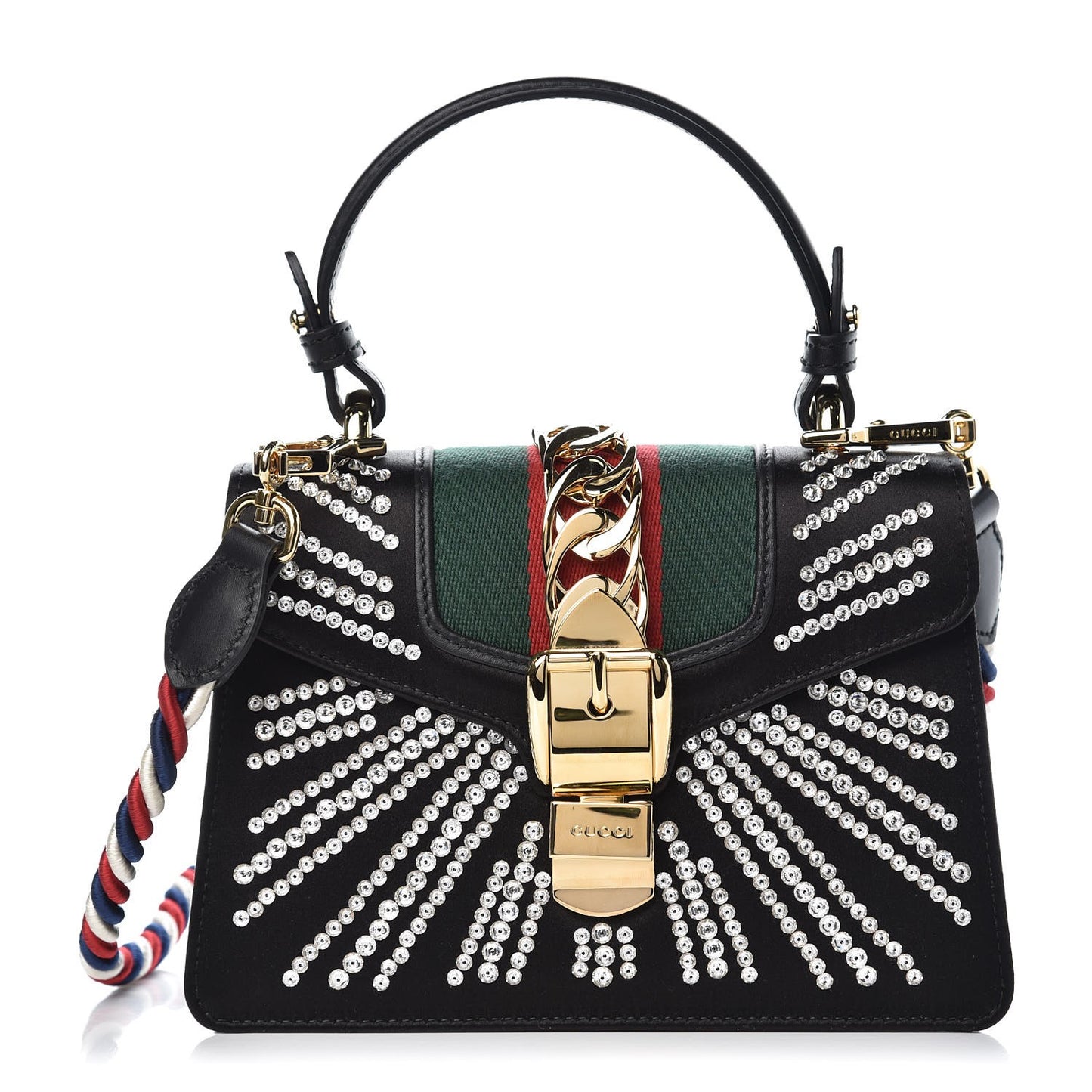 Satin Crystal Mini Sylvie Top Handle Bag Black