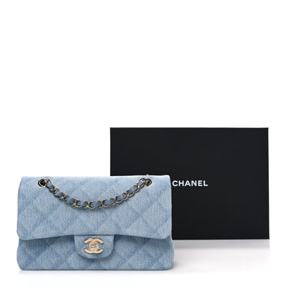 Chanel Printed Denim Quilted Small Double Flap Light Blue 10 of 10
