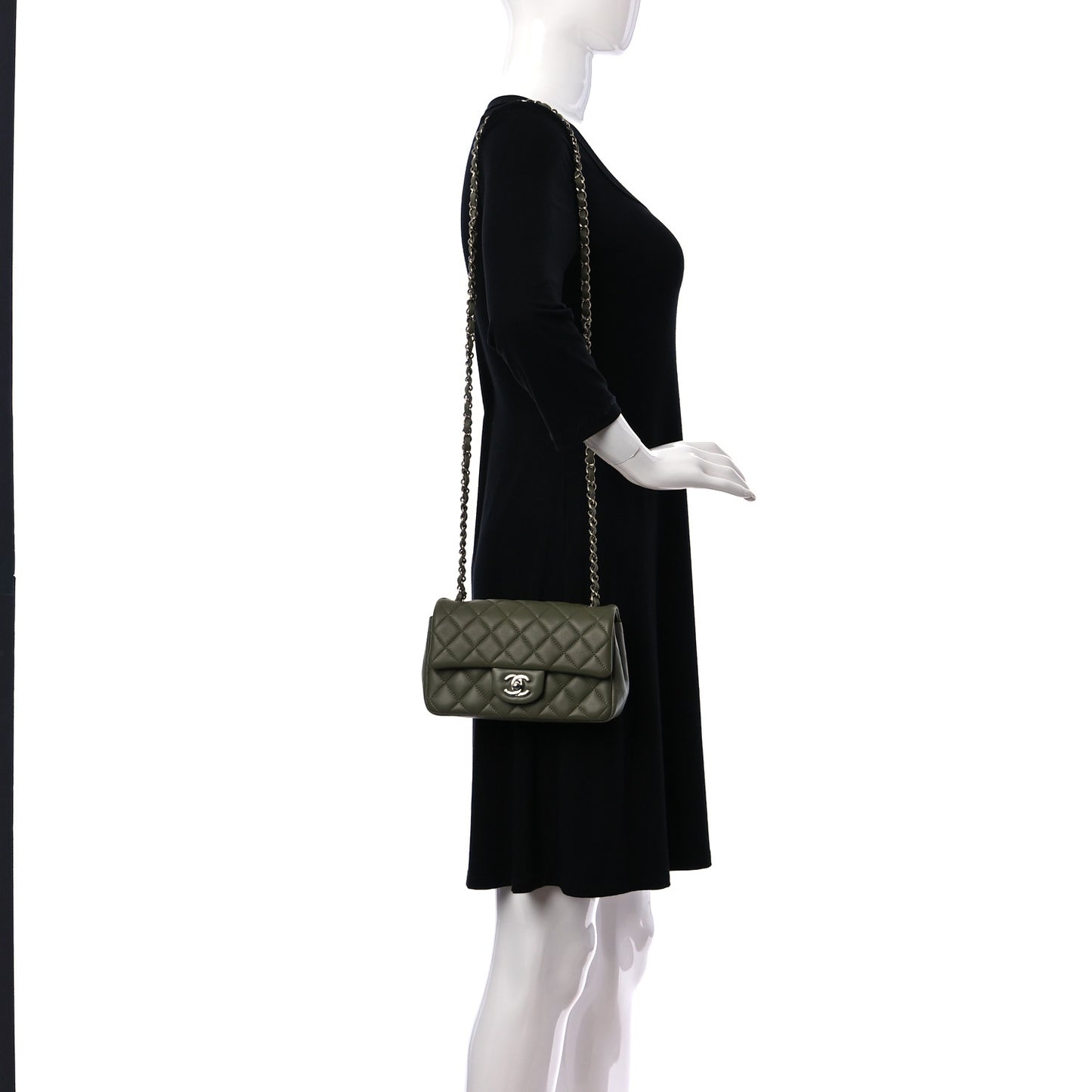 Lambskin Quilted Mini Rectangular Flap Green