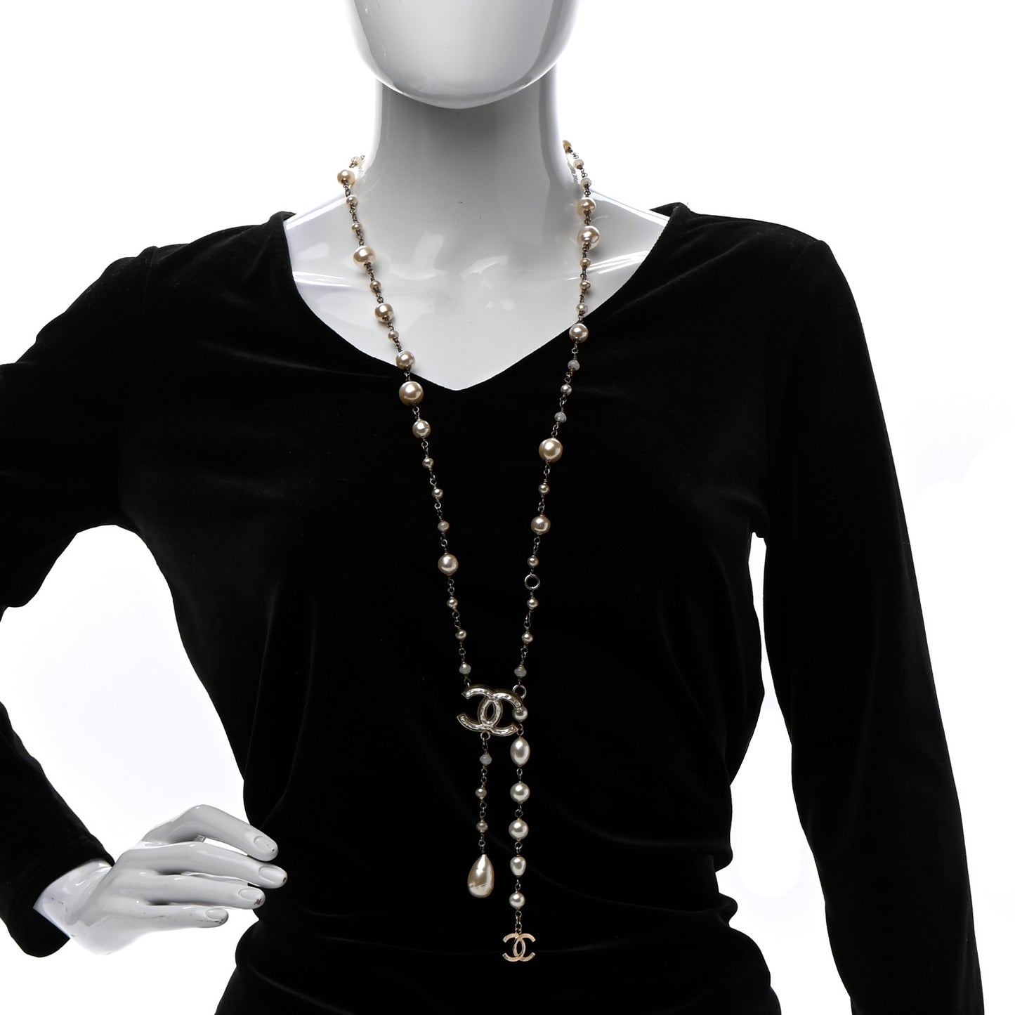 Irregular Pearl CC Long Necklace Light Gold