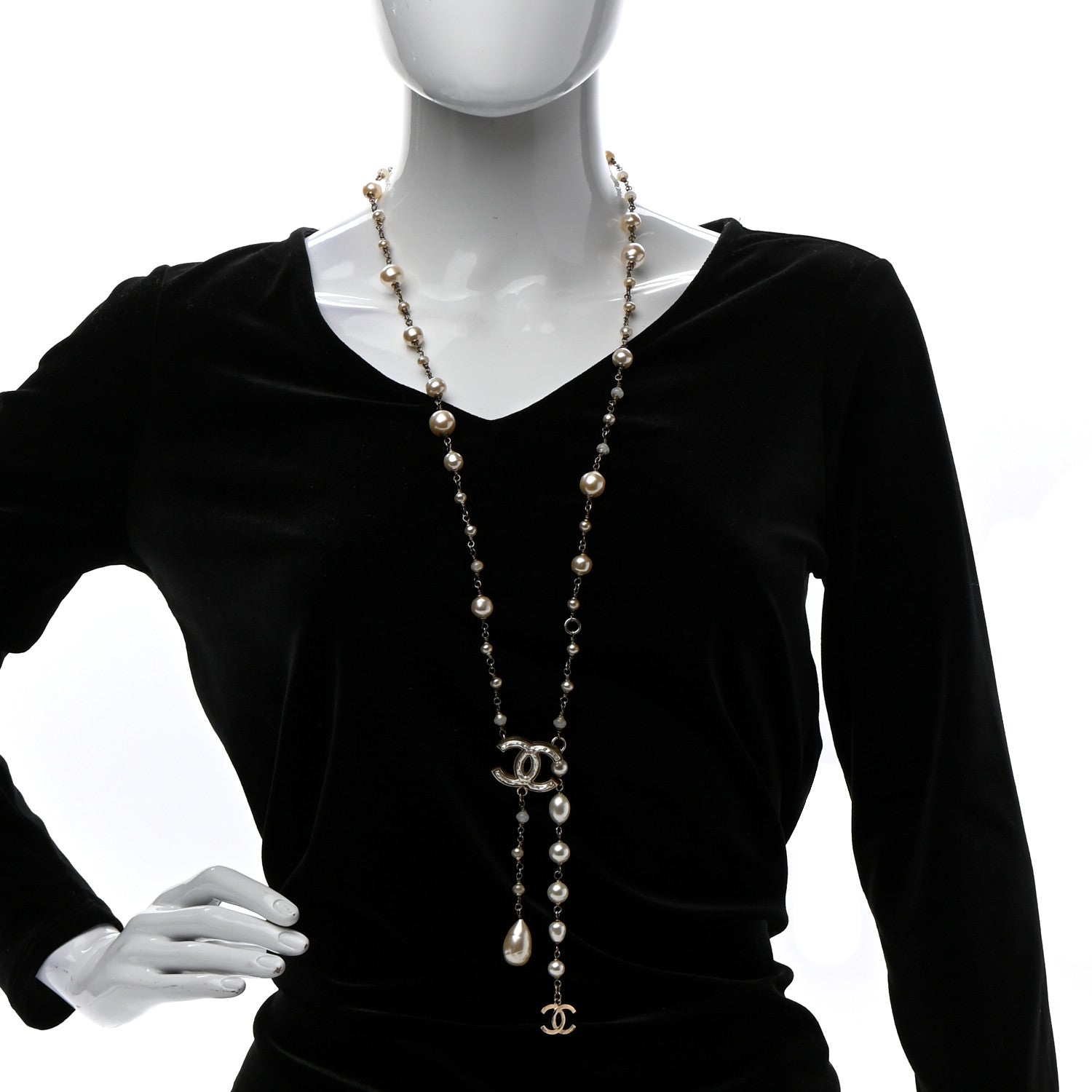 Chanel Irregular Pearl CC Long Necklace Light Gold 2 of 6