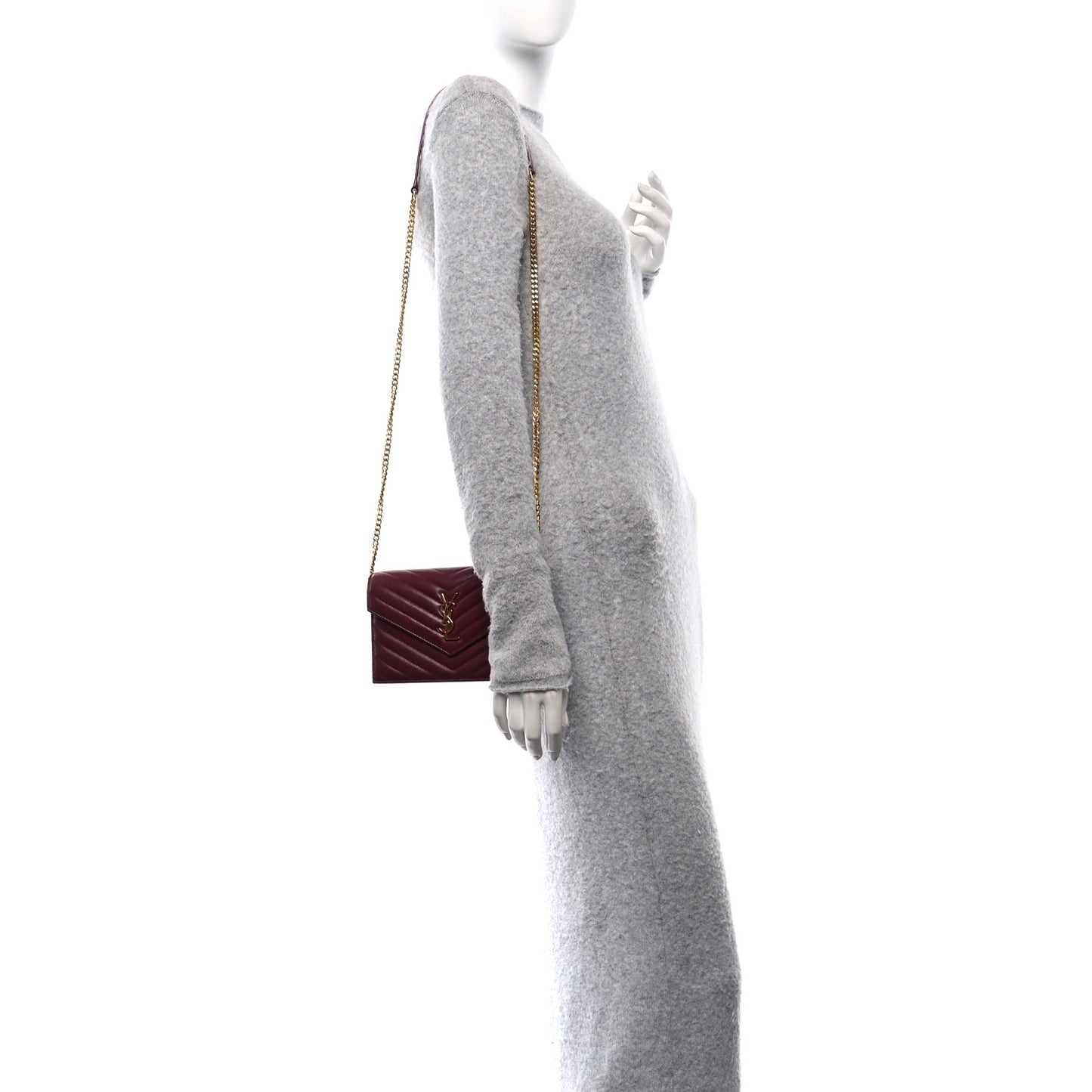 Calfskin Matelasse Chevron Monogram Envelope Chain Wallet Rouge Merlot