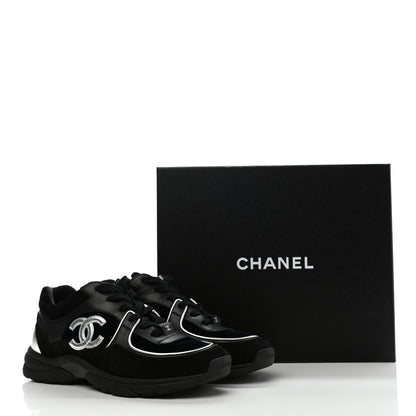 Chanel Suede Velvet Lambskin CC Sneakers 40 Black Blue Silver 9 of 9