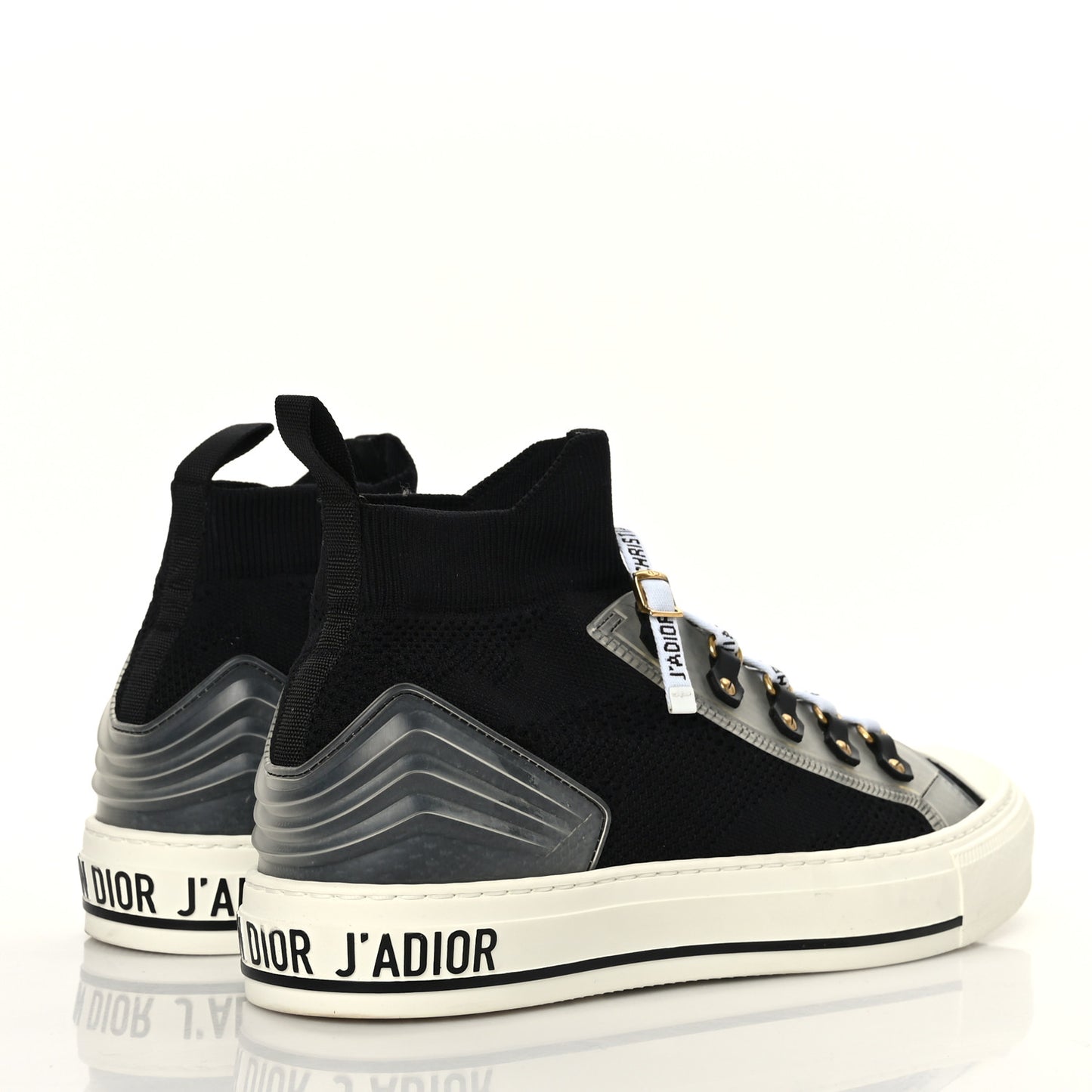 Technical Knit Calfskin Womens Walk'N'Dior High Top Sneakers 41.5 Black