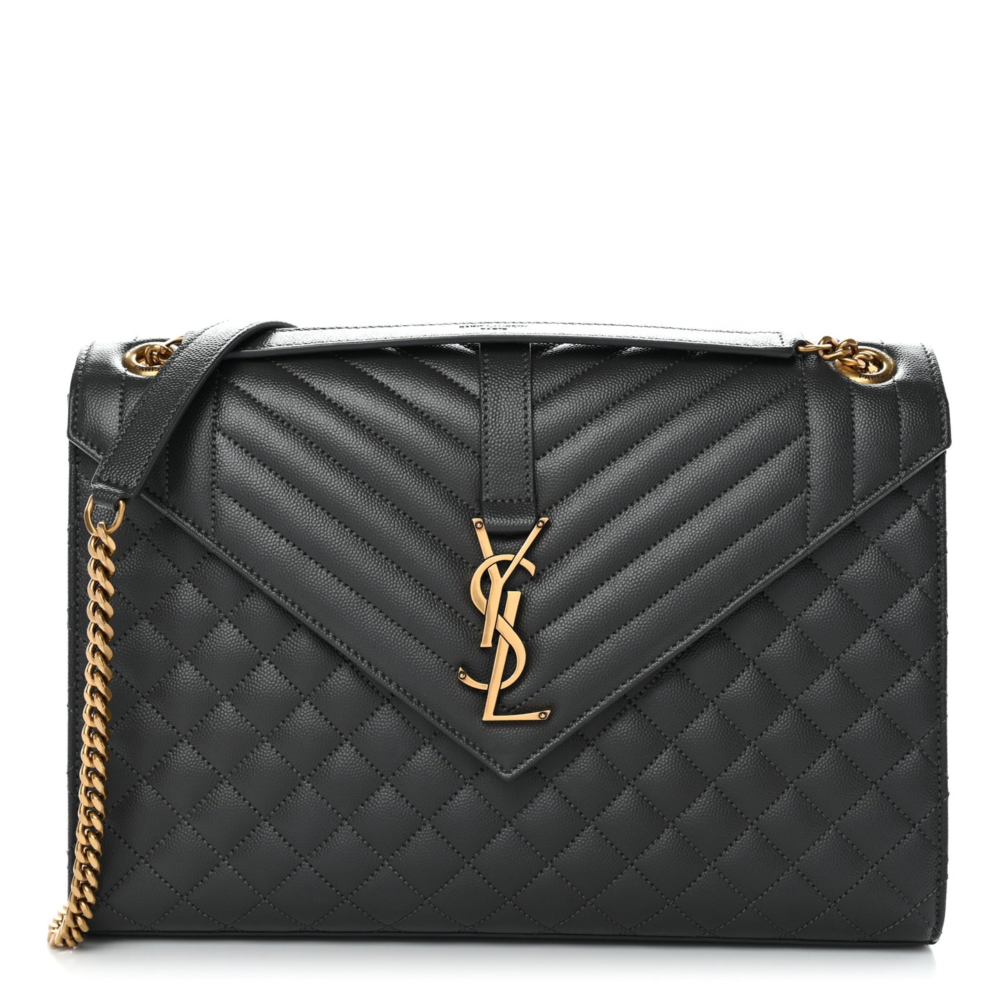 Grain De Poudre Textured Mixed Matelasse Large Triquilt Monogram Satchel Storm Storm