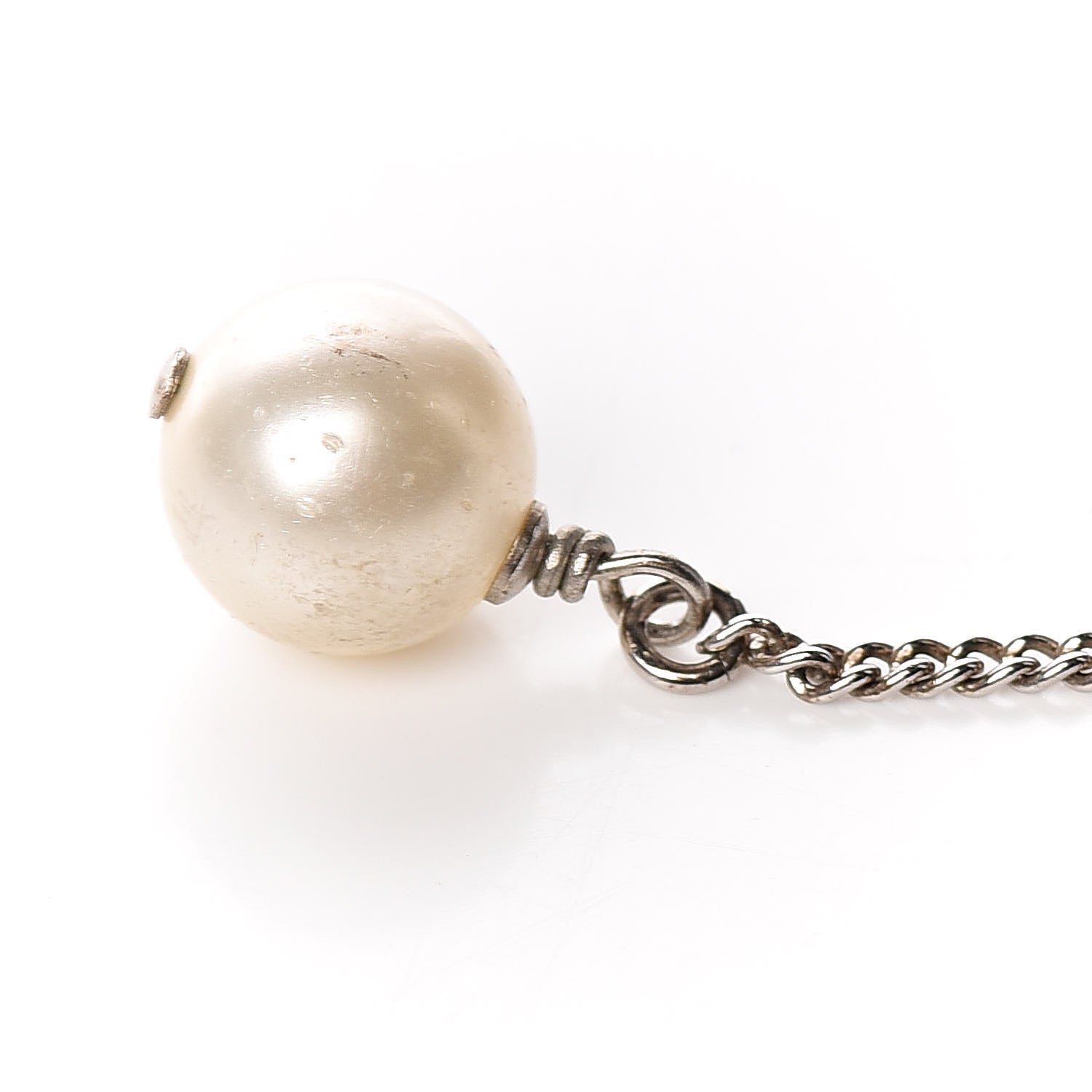 Chanel Baguette Crystal Pearl CC Lariat Necklace Silver 5 of 6