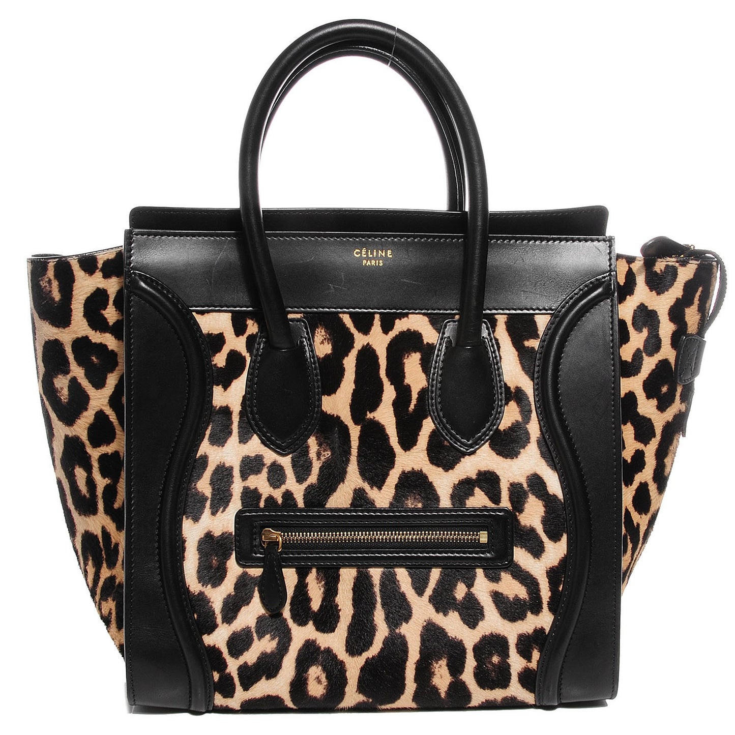 Leopard Pony Hair Mini Luggage Brown