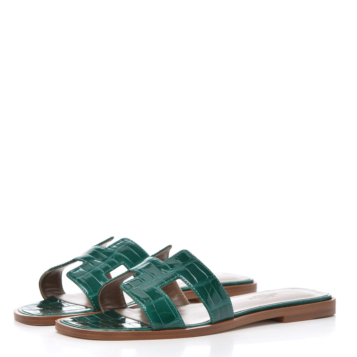 Shiny Alligator Oran Sandals 36 Emeraude