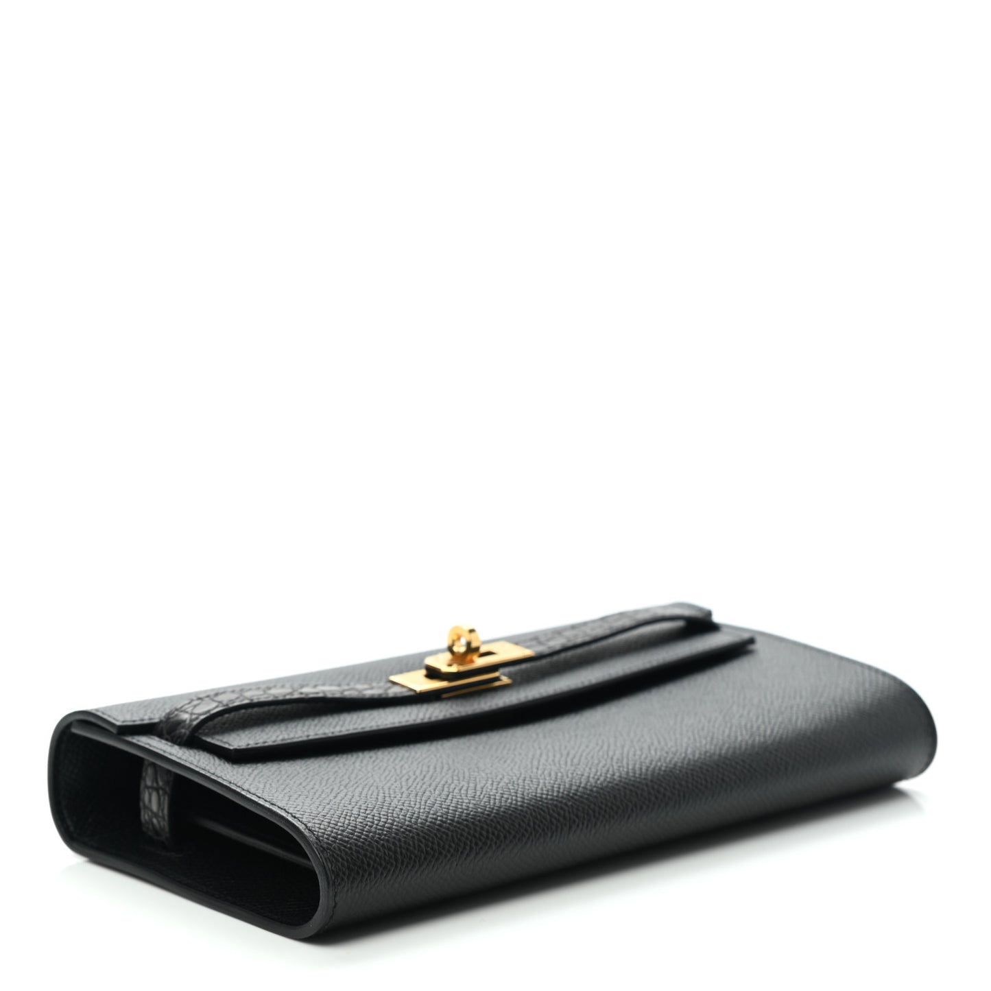 Epsom Shiny Alligator Touch Kelly Wallet To Go Black