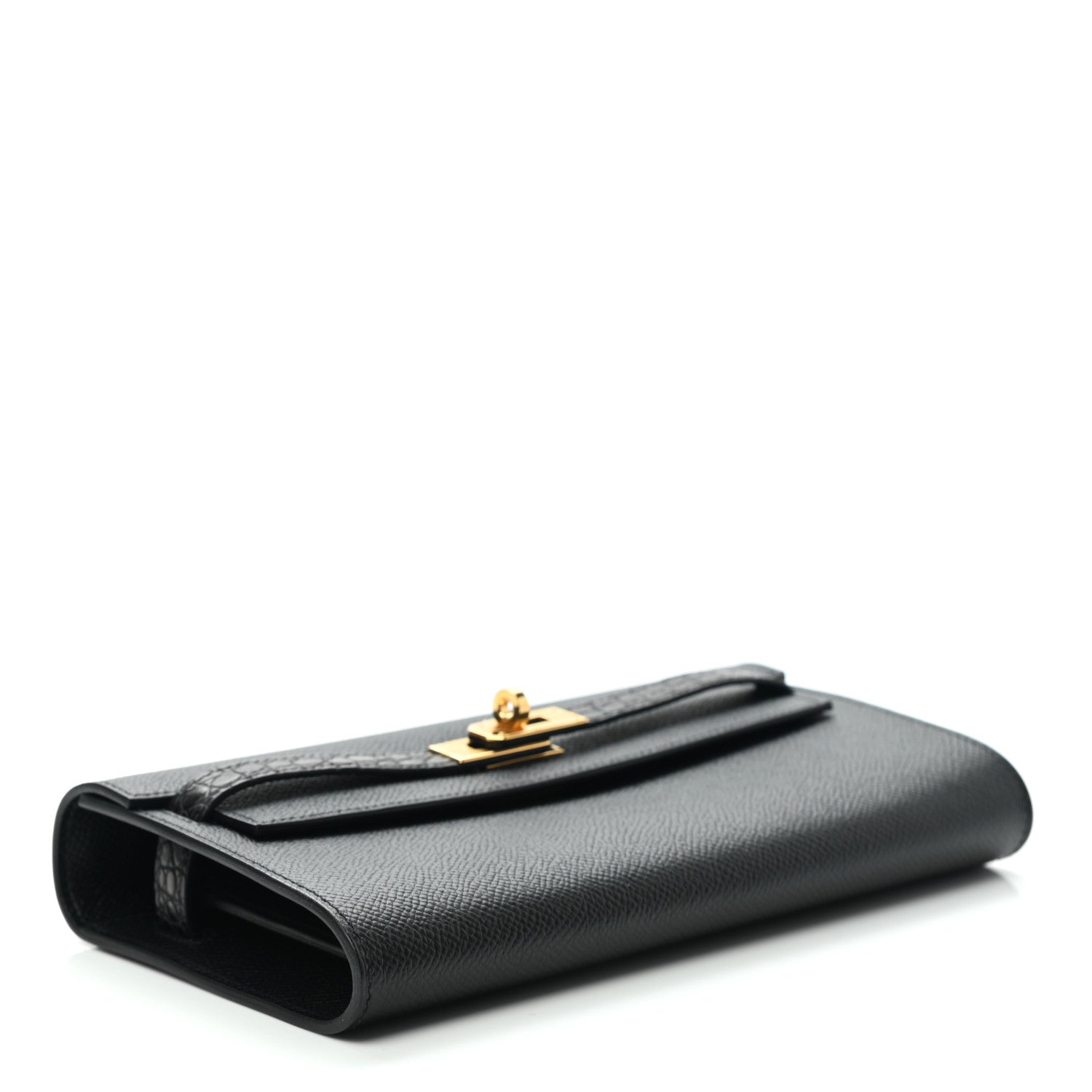 Hermes Epsom Shiny Alligator Touch Kelly Wallet To Go Black 4 of 8