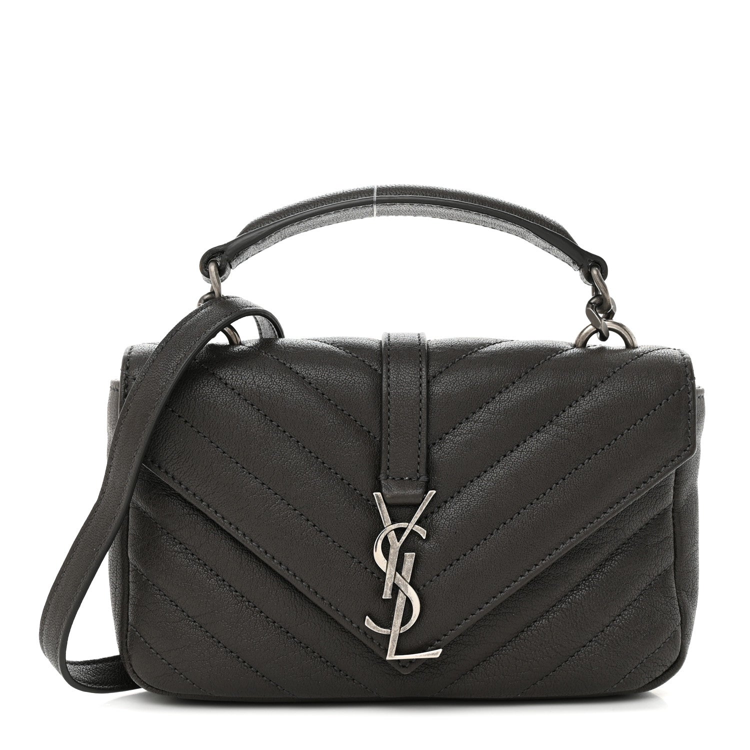 Saint Laurent Sheepskin Matelasse Chevron Monogram College Chain Wallet Coal 1 of 10