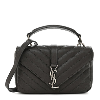 Saint Laurent Sheepskin Matelasse Chevron Monogram College Chain Wallet Coal 1 of 10