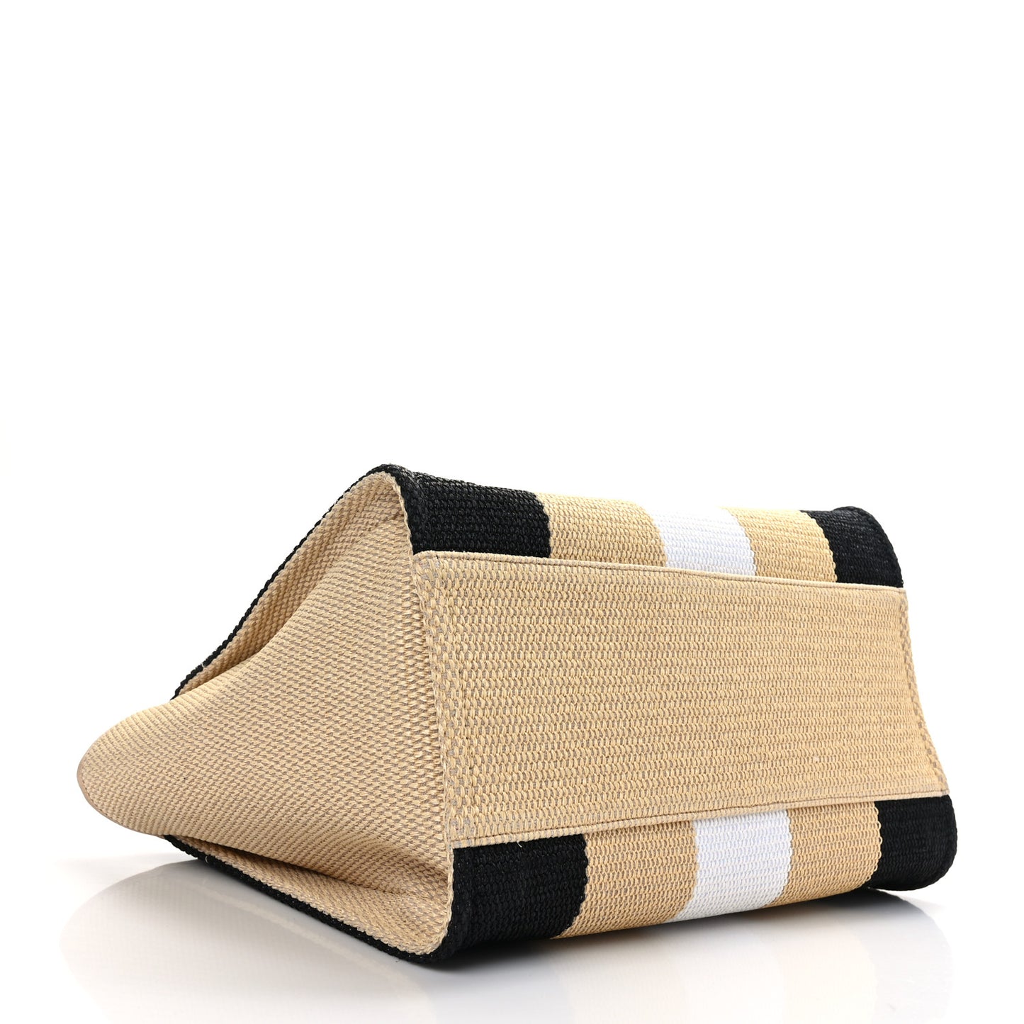 Straw Raffia Calfskin Striped Medium Deauville Tote Black Beige Ivory