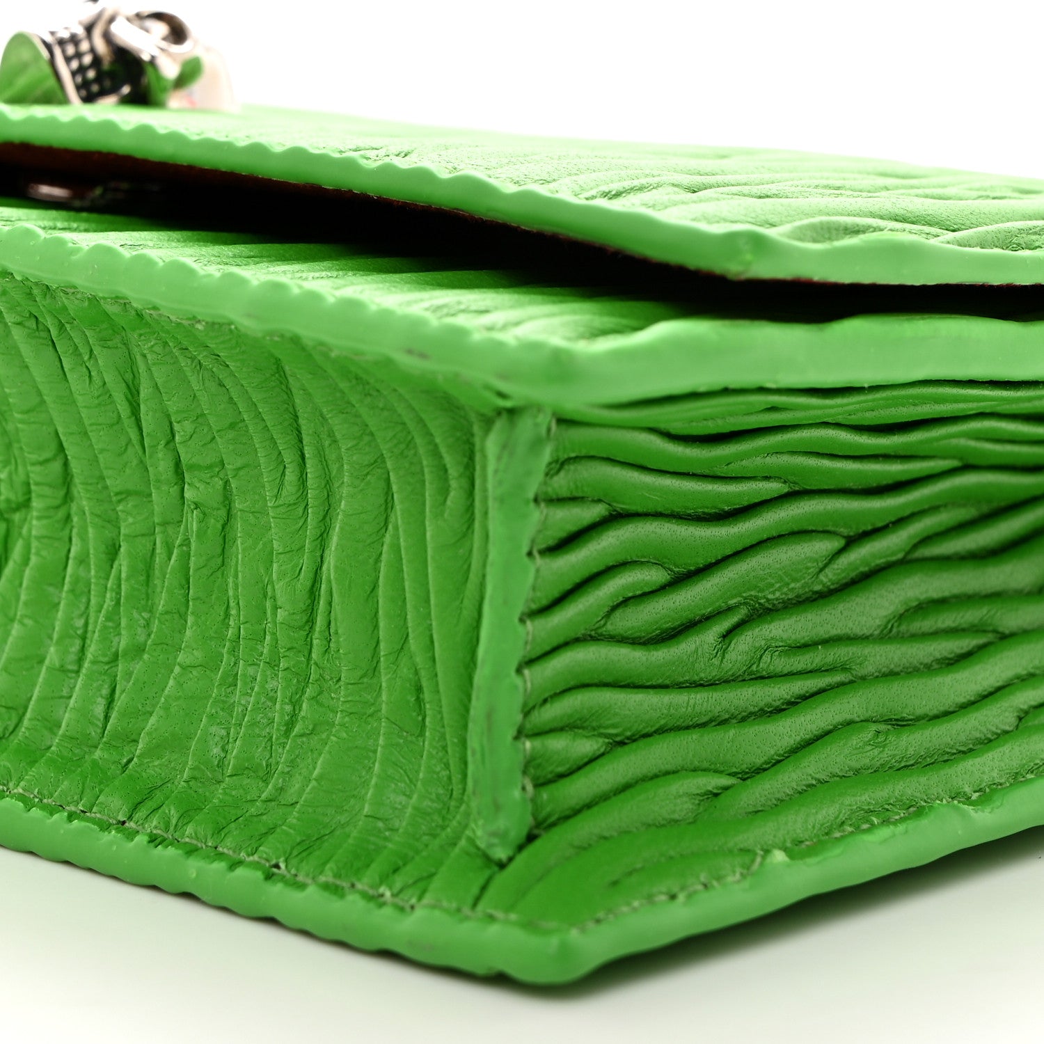Alexander McQueen Lambskin Pleated Skull Small Chain Crossbody Bag Acid Green 10 of 10