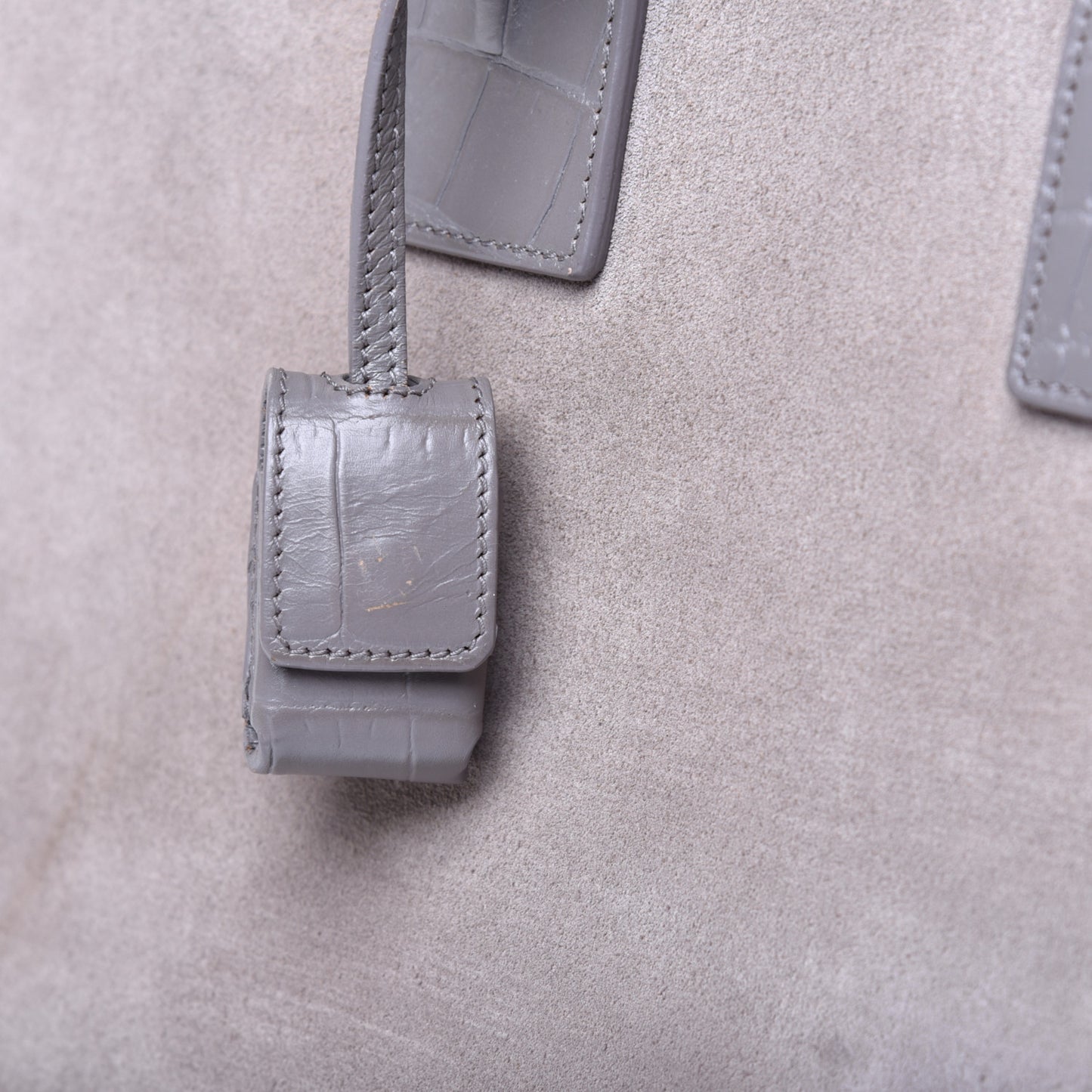 Suede Crocodile Embossed Small Sac de Jour Gray