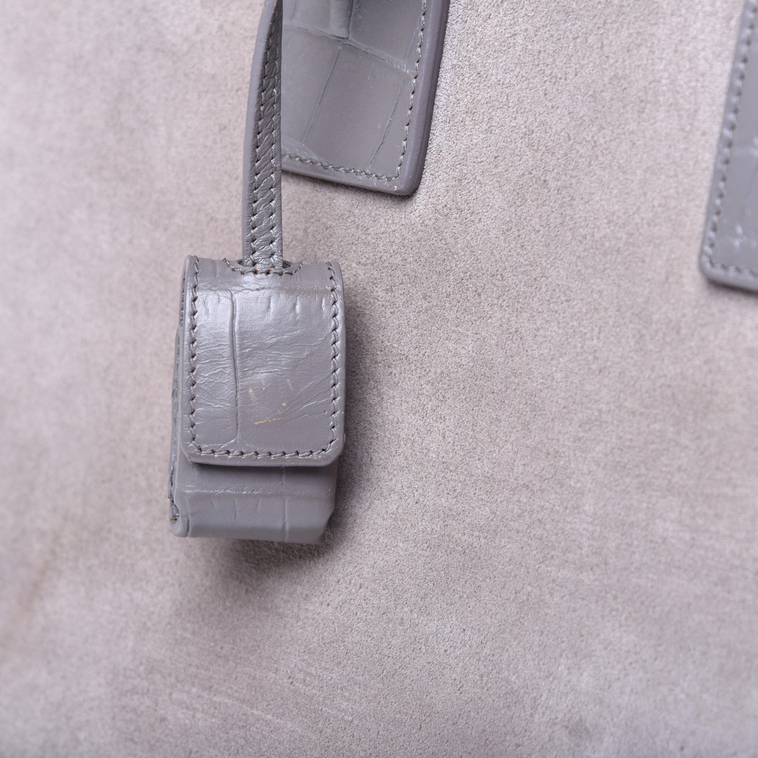 Saint Laurent Suede Crocodile Embossed Small Sac de Jour Gray 12 of 12