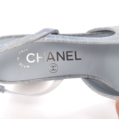Chanel Denim Lambskin Cap Toe CC Slingback Pumps 35.5 Light Blue White 7 of 9