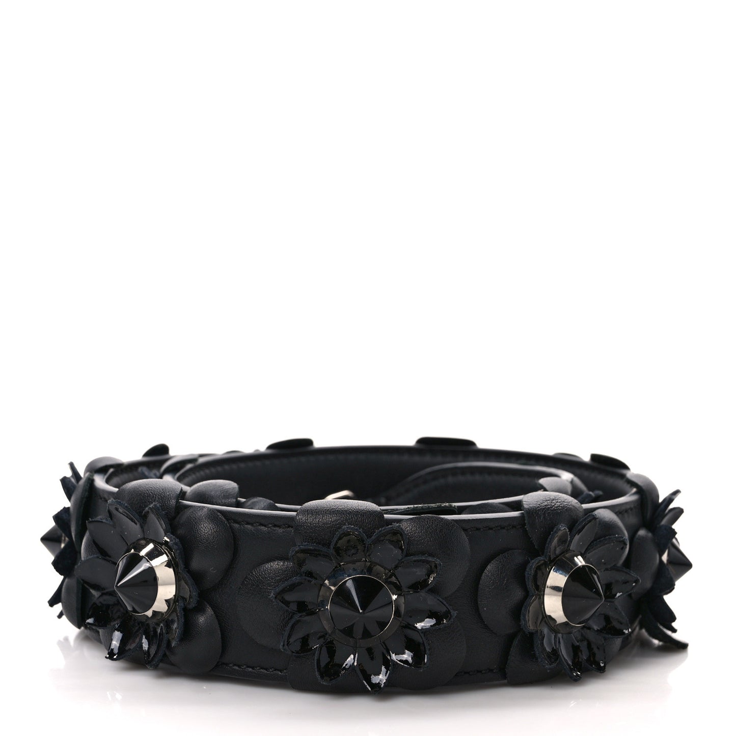 Vitello Dolce Nappa Patent Flowerland Studded Strap You Black