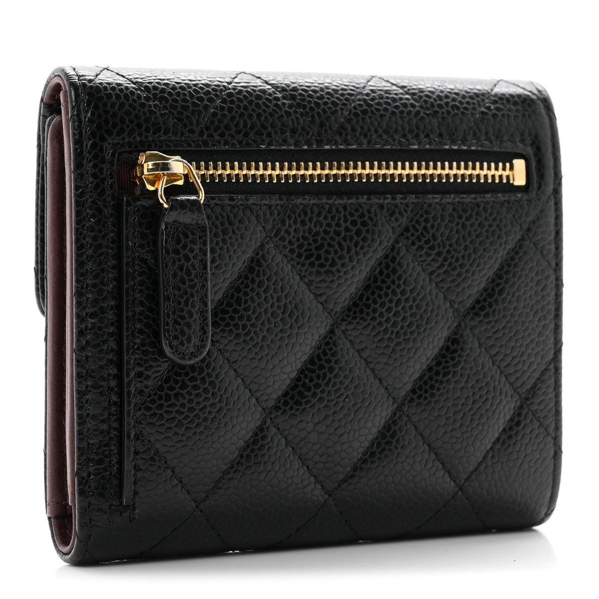 Caviar Quilted Compact Flap Wallet Black