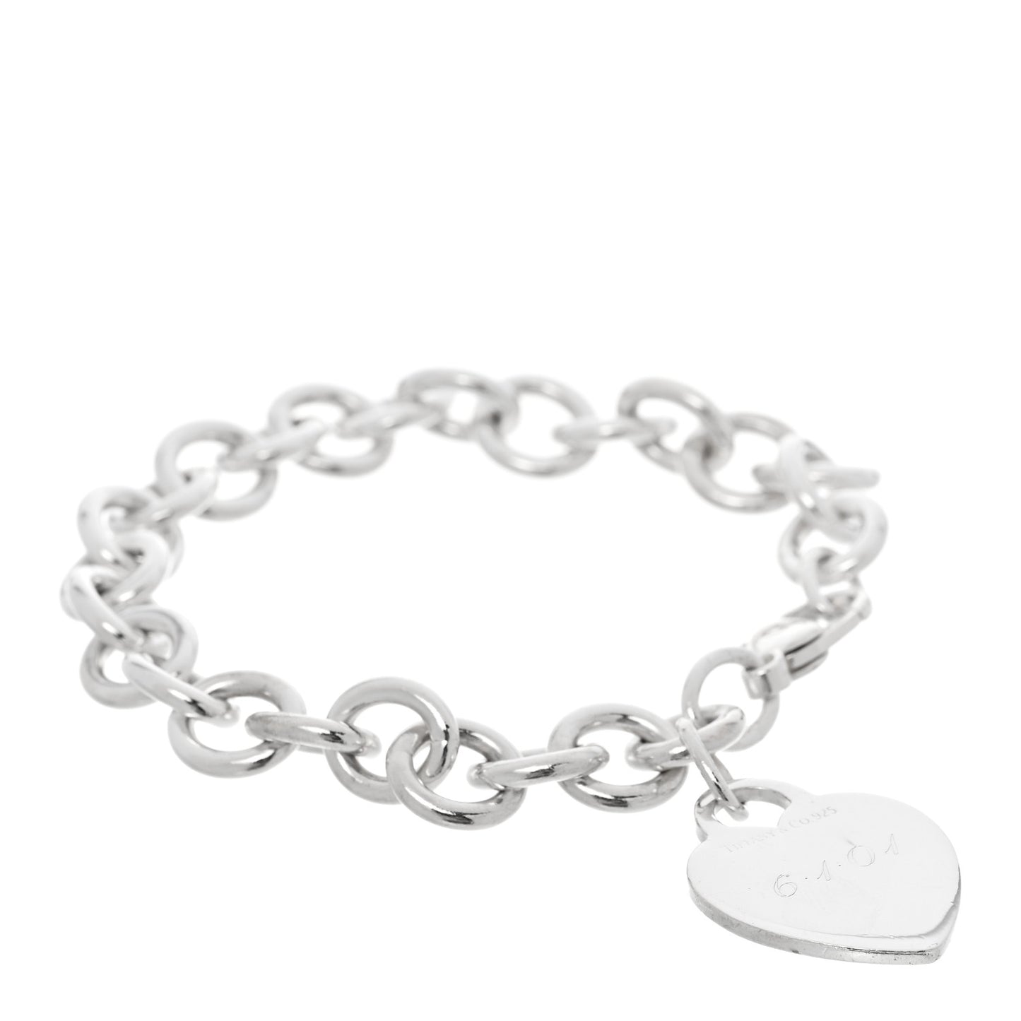 Sterling Silver Heart Tag Charm Bracelet