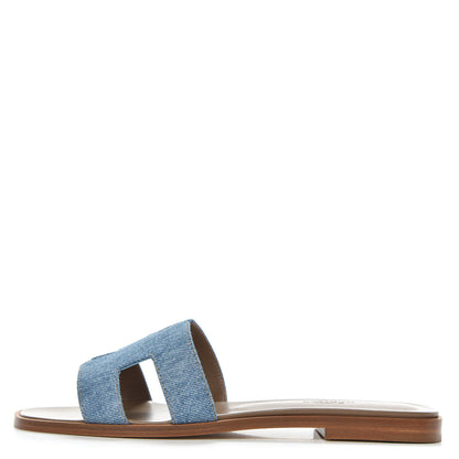Hermes Denim Canvas Oran Sandals 37.5 Bleu Clair 1 of 9