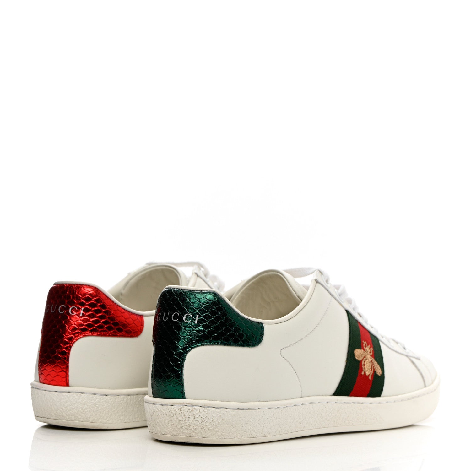 Gucci Calfskin Ayers Bee Embroidered Womens Ace Sneakers 38.5 White Green 4 of 17