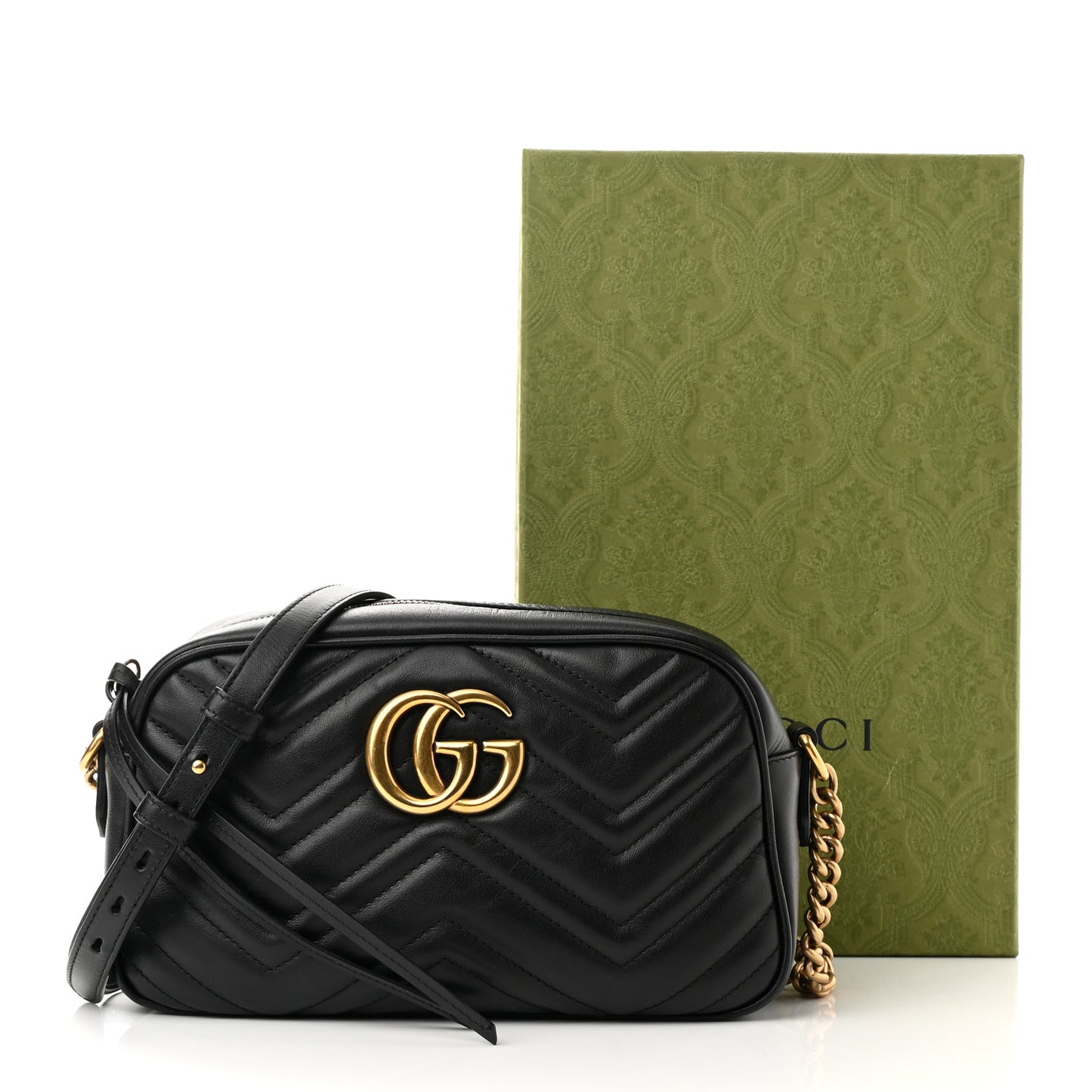 Calfskin Matelasse Small GG Marmont Chain Shoulder Bag Black