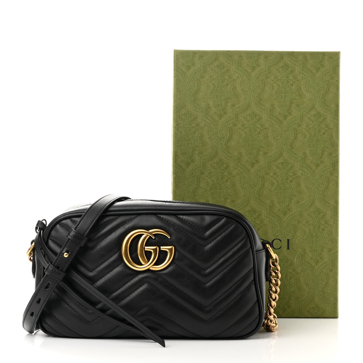 Gucci Calfskin Matelasse Small GG Marmont Chain Shoulder Bag Black 14 of 14