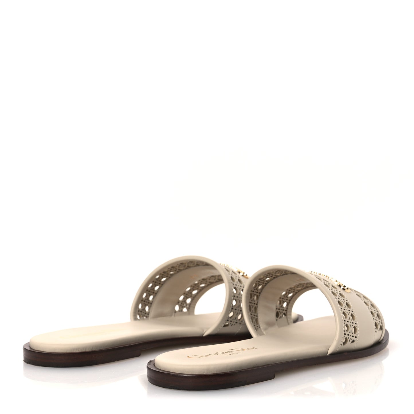 Calfskin Lambskin Micro Cannage D-Lane Flat Slide Sandals 36 Light Ecru