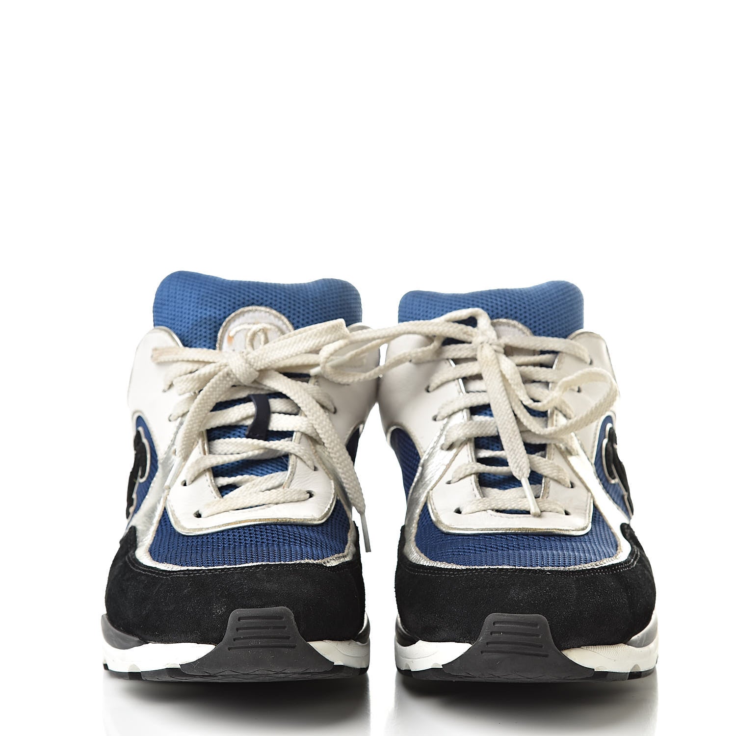 Chanel Suede Calfskin CC Sneakers 40 Blue Black 2 of 14