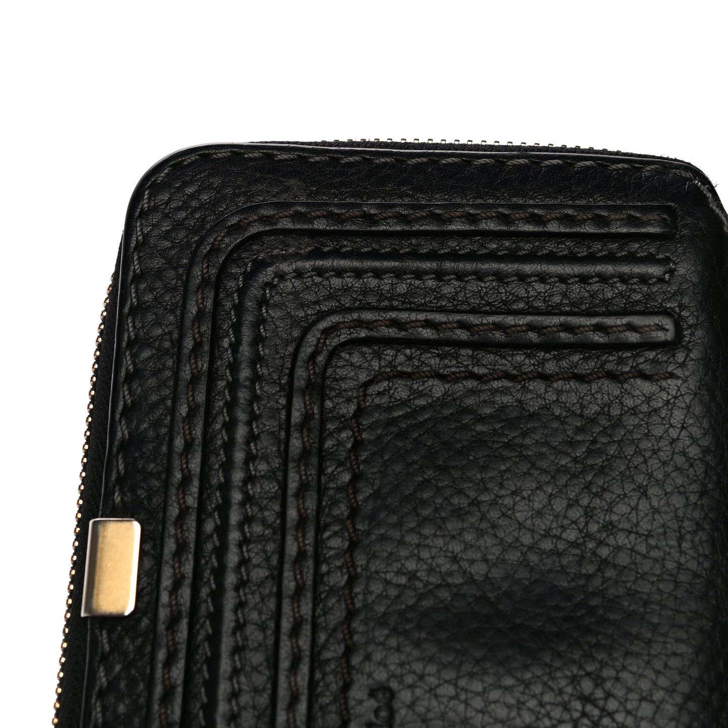 Grained Calfskin Marcie Long Zip Around Wallet Black