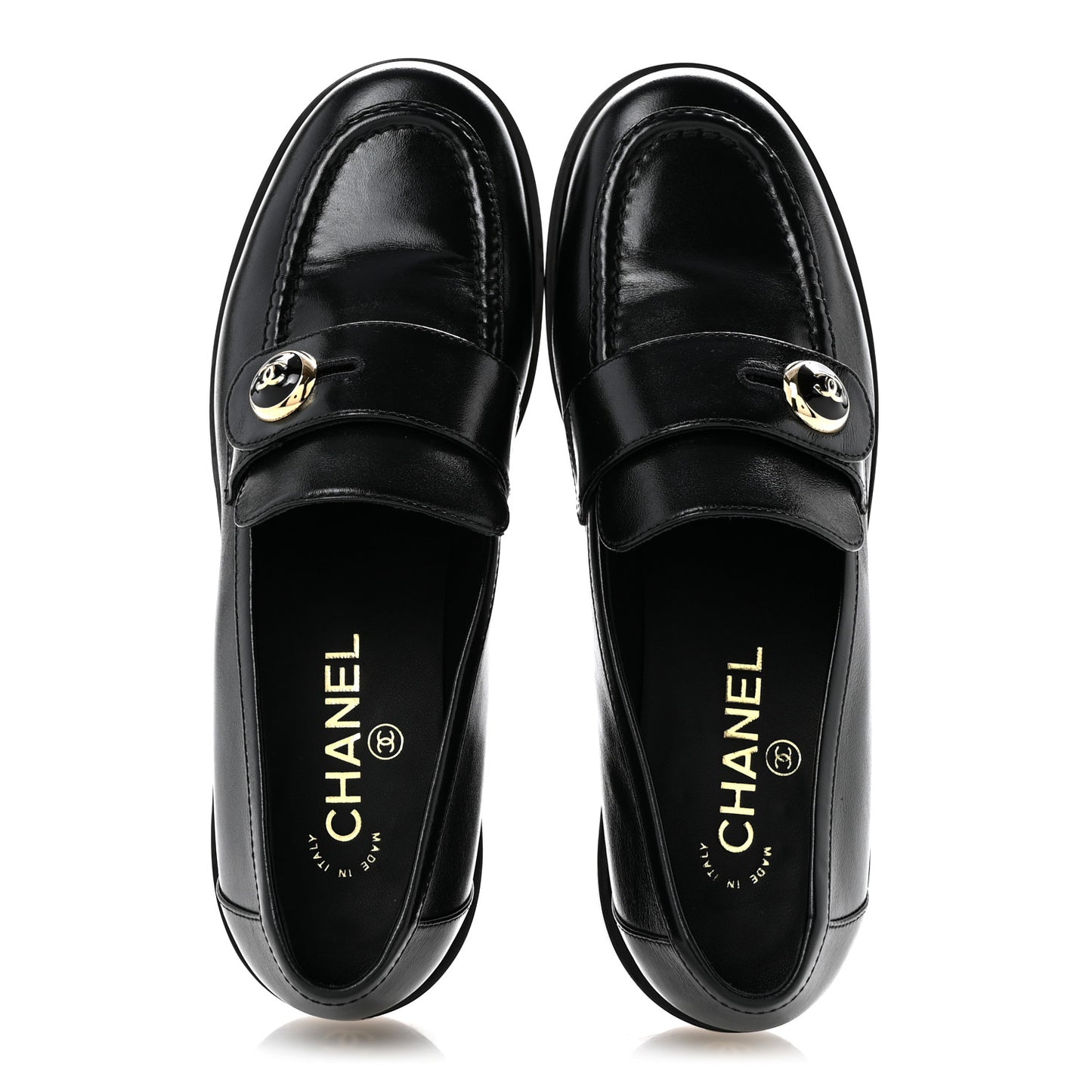 Shiny Calfskin CC Mocassin Loafers 39 Black