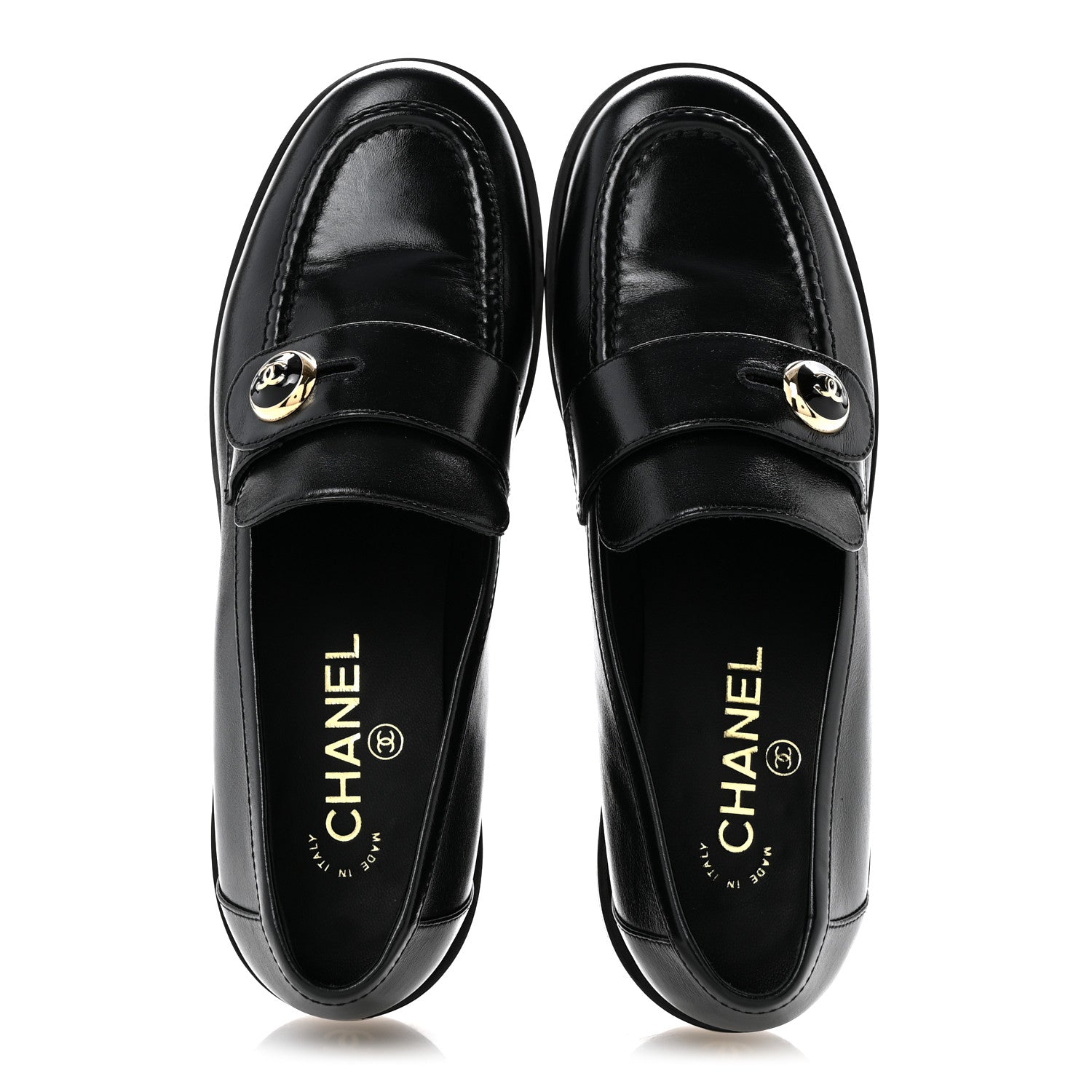 Chanel Shiny Calfskin CC Mocassin Loafers 39 Black 2 of 11