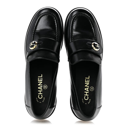 Chanel Shiny Calfskin CC Mocassin Loafers 39 Black 2 of 11