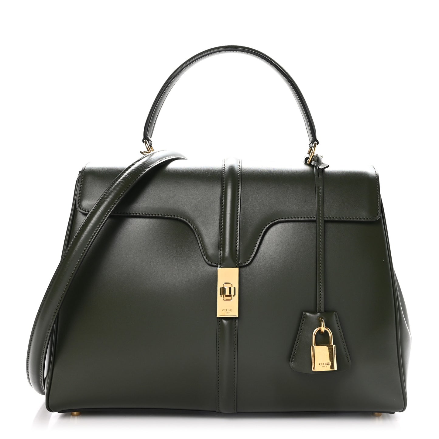 Satinated Calfskin Medium 16 Top Handle Bag Khaki