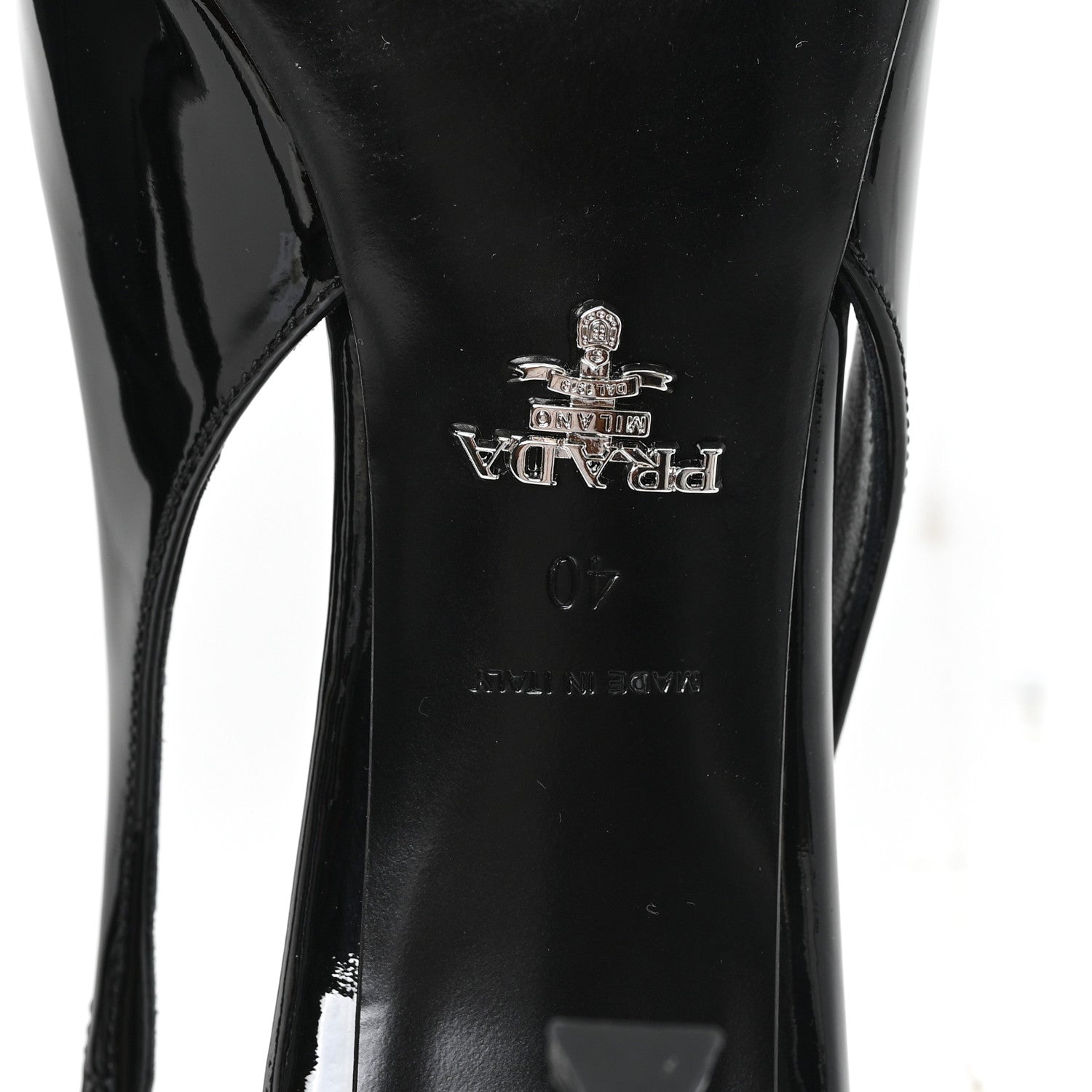 Prada Vernice Logo Pointed Toe Slingback Pumps 40 Black 8 of 10